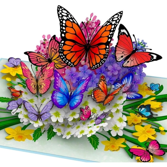 Butterflies in Nature Pop Up Card - 3D Butterfly Card for Wife, Husband, Girlfriend, Mom, Dad, Mother, Father (Birthday Card, Get Well, Thank You, Anniversary)