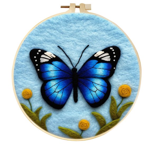 Butterflies Needle Felting Set, Beginner Felt Painting Set, With Wool Felt Painting Set, Decorative Frame, Suitable for Home Decoration
