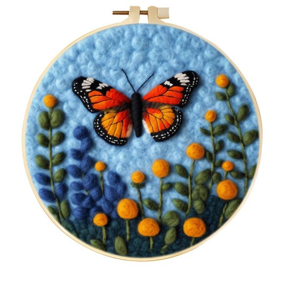 Butterflies Needle Felting Set, Beginner Felt Painting Set, With Wool Felt Painting Set, Decorative Frame, Suitable for Home Decoration