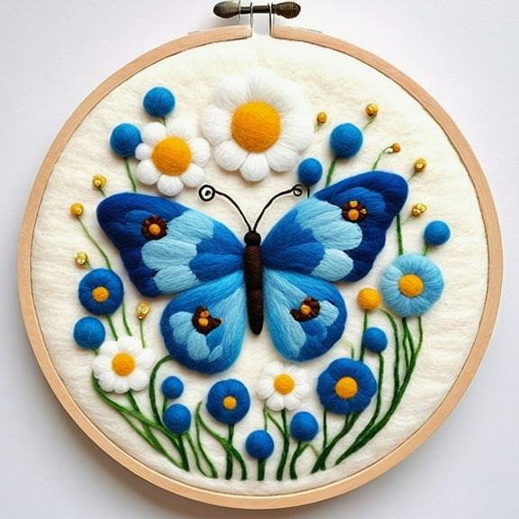 Butterflies Needle Felting Set, Beginner Felt Painting Set, With Wool Felt Painting Set, Decorative Frame, Suitable for Home Decoration
