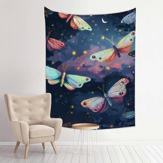 Butterflies Night Sky Tapestry Wall Art, Aesthetic Home Decor for Bedroom and Living Room, Soft Polyester Fabric, HD Printing, Multiple Sizes 30 * 40in