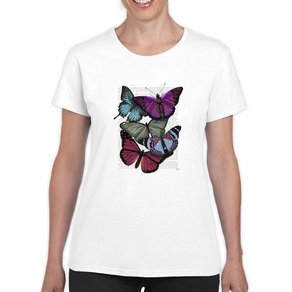 Butterflies On Paper Iii T-Shirt Women -Fab Funky Designs, Female 5X-Large