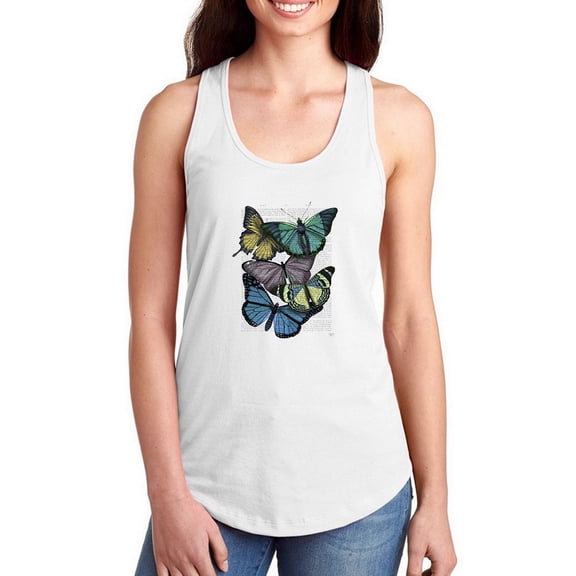Butterflies On Paper Iv Racerback Tank Women -Fab Funky Designs, Female Large