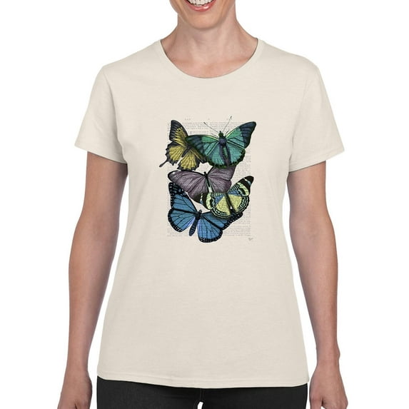 Butterflies On Paper Iv T-Shirt Women -Fab Funky Designs, Female Medium