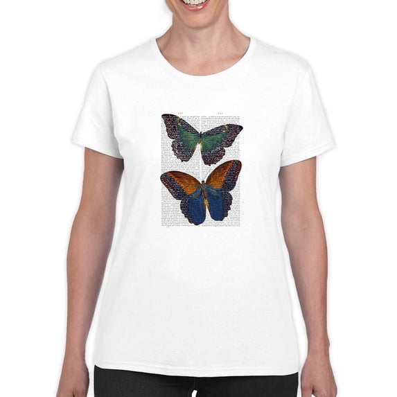 Butterflies On Paper. T-Shirt Women -Fab Funky Designs, Female Medium