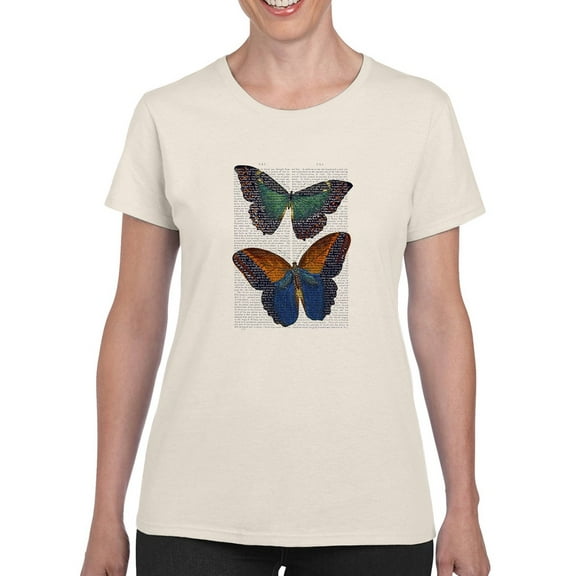Butterflies On Paper. T-Shirt Women -Fab Funky Designs, Female Small