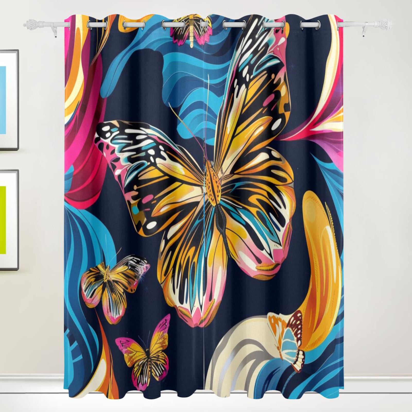 Butterflies Painting Black Out Curtains 72 Inch Length Curtains for Sliding Glass Doors Bedroom Living Room 2 Pack