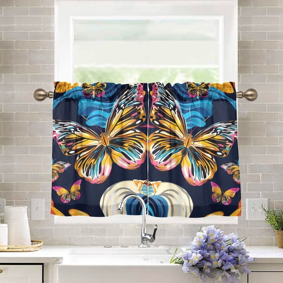 Butterflies Painting Kitchen Curtains Half Tier Curtain 2 Rod Pockets Bathroom Bedroom Cupborad Living Room 27"x36"