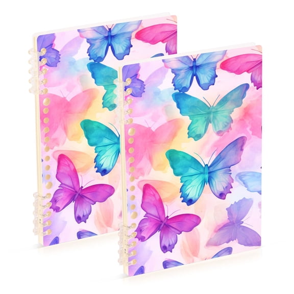 Butterflies Painting Ring Binder Notebook Journey Note Diary College Ruled Spiral Notebook Study Loose Leaf Paper A5 60 Pages