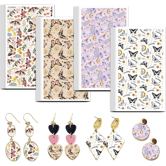 Butterflies Pattern Clay Transfer Paper 4 Design 24 Pcs Transfer Paper for Polymer Moths Polymer Clay Transfer Sheets Fantasy Theme Small Transfer Paper for Clay Earrings Jewelry Making Colorful
