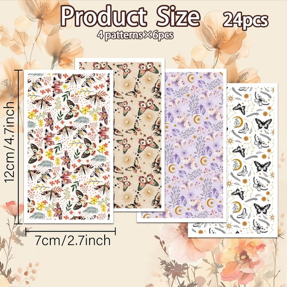 Butterflies Pattern Clay Transfer Paper 4 Design 24 Pcs Transfer Paper for Polymer Moths Polymer Clay Transfer Sheets Fantasy Theme Small Transfer Paper for Clay Earrings Jewelry Making