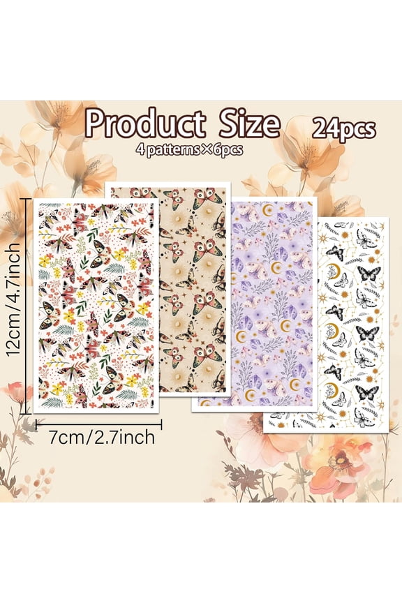 Butterflies Pattern Clay Transfer Paper 4 Design 24 Pcs Transfer Paper for Polymer Moths Polymer Clay Transfer Sheets Fantasy Theme Small Transfer Paper for Clay Earrings Jewelry Making