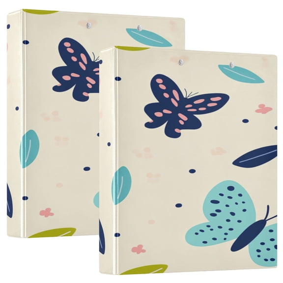 Butterflies Pattern Design 12.4x10.6in PVC Round Ring Binder, D-Ring 3-Hole, Metal Clip, 200 Sheets
