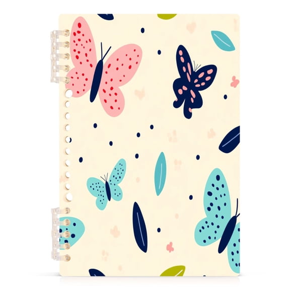 Butterflies Pattern Design A5 8.3x5.7in PP Notebook, Adjustable Rings, 60 Sheets, Diary or Journey Note