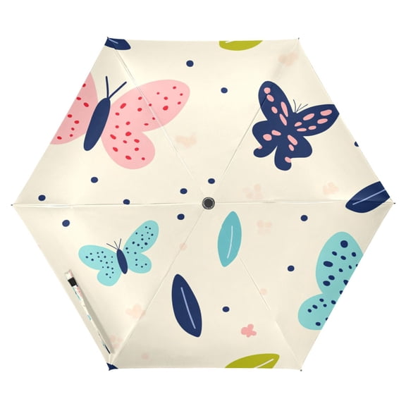 Butterflies Pattern Design Folding Umbrella UV50+ Waterproof Sun Protection Auto Open Close Compact Fiberglass Frame