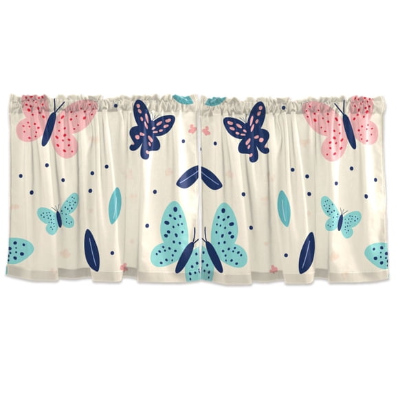 Butterflies Pattern Design Tier Curtains for Kitchen 57x24 Inch Semi Sheer Light Filtering Half Window Curtains 2 Panels