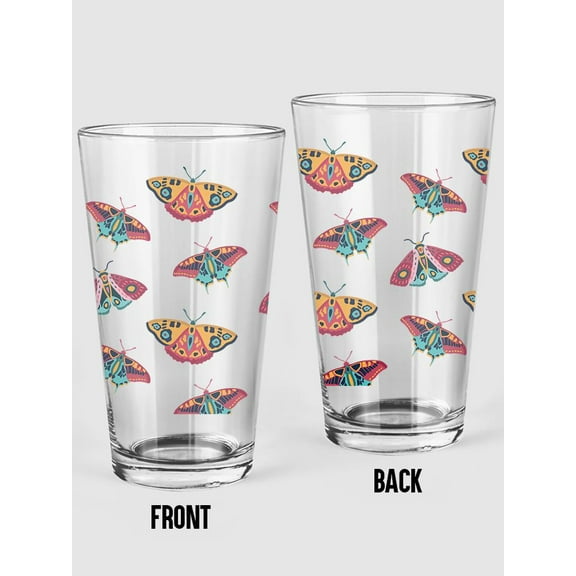Butterflies Pattern Pint Glass -Smartprints Designs, 16 oz Transparent Glass