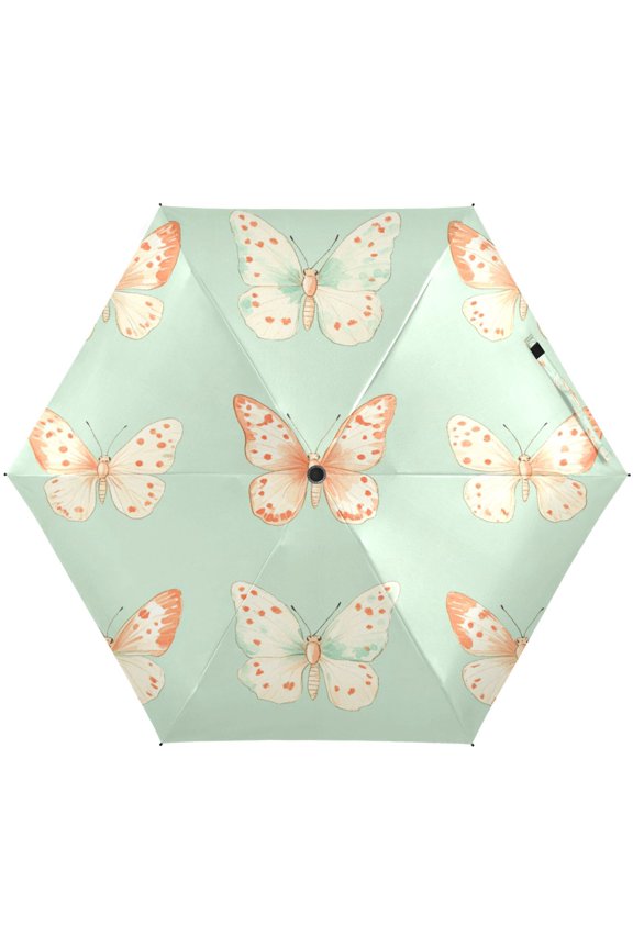Butterflies Pattern Umbrellas for Sun Auto Open Close UV50+ Waterproof 5-Fold Compact Fiberglass Frame