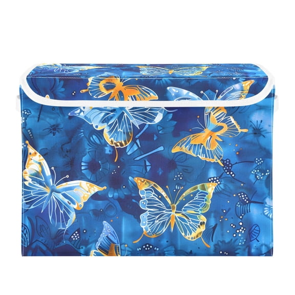 Butterflies Patterns Batik Dye Foldable Storage Bin with Lid and Handle Collapsible Storage Box 16.5 x 12.6 x 11.8 inches
