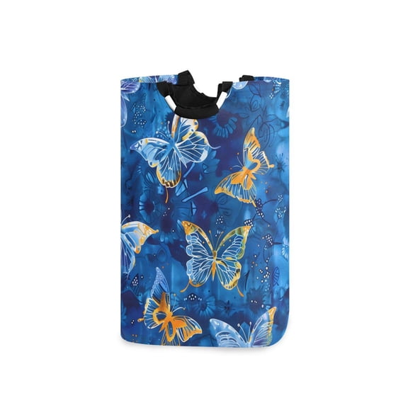Butterflies Patterns Batik Dye Laundry Basket with Handles Foldable Laundry Hamper Freestanding Washing Bin 50L
