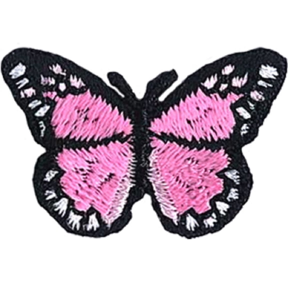 Butterflies Pink - mini Patch - Sew Iron on, Original Embroidered Artwork - Patch - 0.7" x 1"