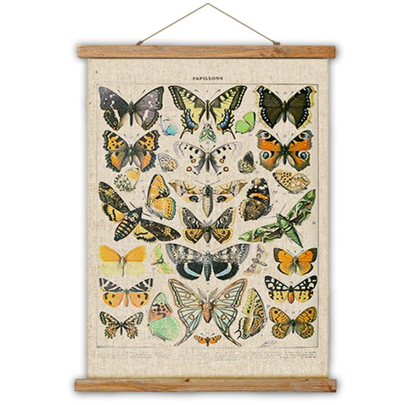 Butterflies Poster, Handmade Vintage Poster with Wooden Frame