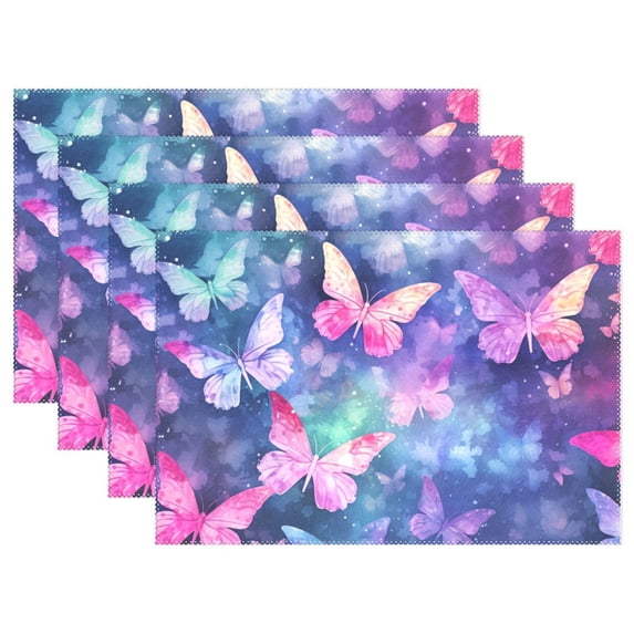 Butterflies Purple 12×18 inch Placemats Heat Resistant Washable Foldable Rectangular Placemats Set Decoration Indoor Outdoor for Kitchen Dining Table 6PCs