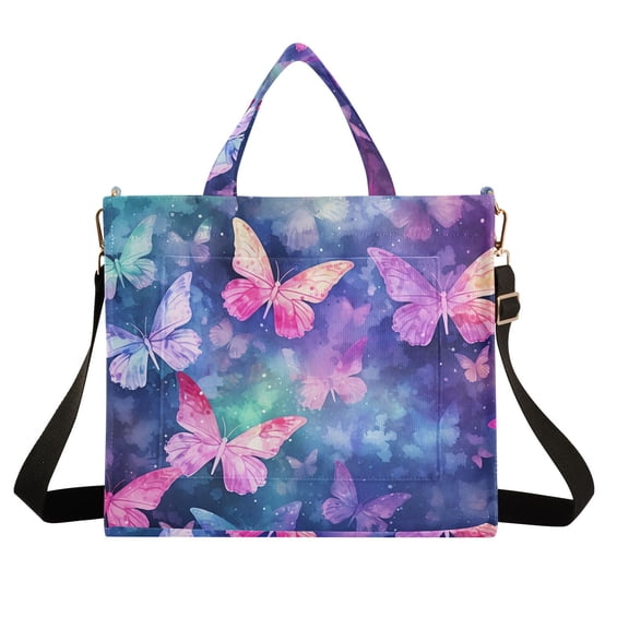 Butterflies Purple Corduroy Tote Bag Handbag Large Messenger Bag Shoulder Crossbody Zipper Bag Purse