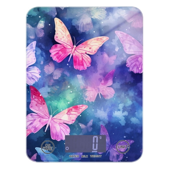 Butterflies Purple Food Scale Digital Kitchen Scale Waterproof Tempered Glass Tare Function 11 lb for Baking Cooking Meal Prep