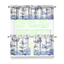 Butterflies and Purple Hydrangeas 3-Piece Kitchen Curtains Set Kitchen Curtains Sets with Valance for Windows Rod Pocket Machine Washable Kitchen Decor Decorations (54"x18" 2x27.5"x24")