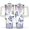 thumbnail image 1 of Butterflies and Purple Hydrangeas 40 Oz Tumbler with Handle Lid and Straw, Stainless Steel Double Walled Vacuum Insulated Cup, Cute Birthday Gifts Tumbler for Women Men Friends, 1 of 7