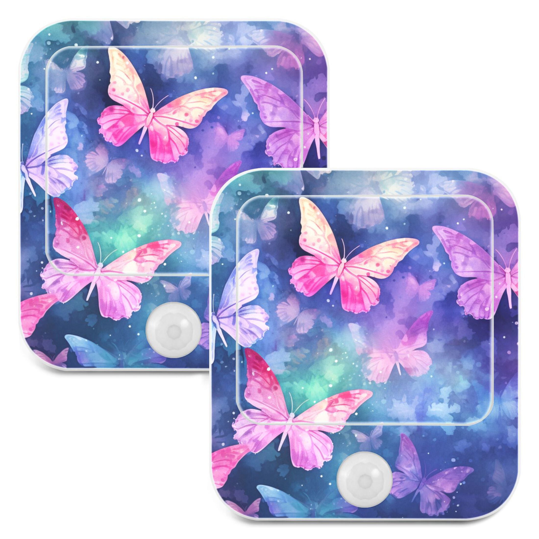 Butterflies Purple Night Lights Plug into Wall LED with Auto Light Sensor Warm Light for Kids Hallway Bedroom Living Room Kitchen Bathroom Set of 2
