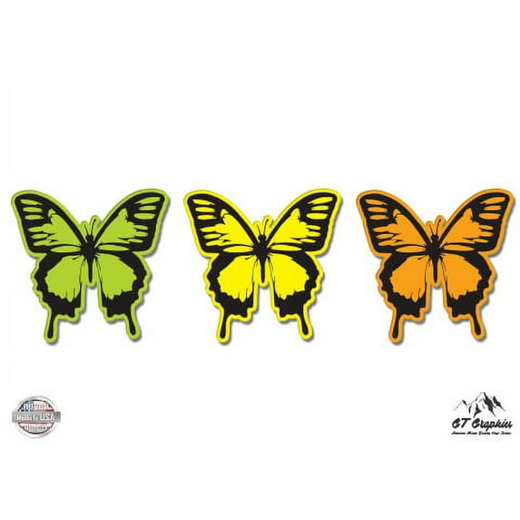 Butterflies Set of 3 Colorful - 5" Vinyl Sticker - For Car Laptop I-Pad - Waterproof Decal
