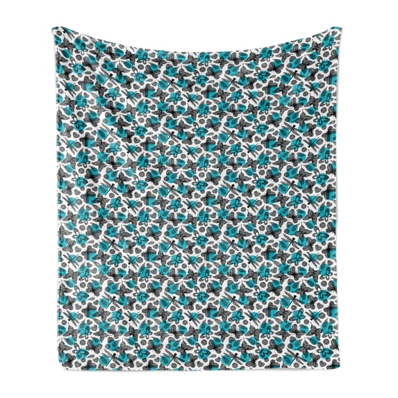 Butterflies Soft Flannel Fleece Blanket, Wildlife Pattern with Hand Drawn Dragonfly and Butterflies Flat Style, Cozy Plush for Indoor and Outdoor Use, 50" x 70", Sky Blue Black White, by Ambesonne