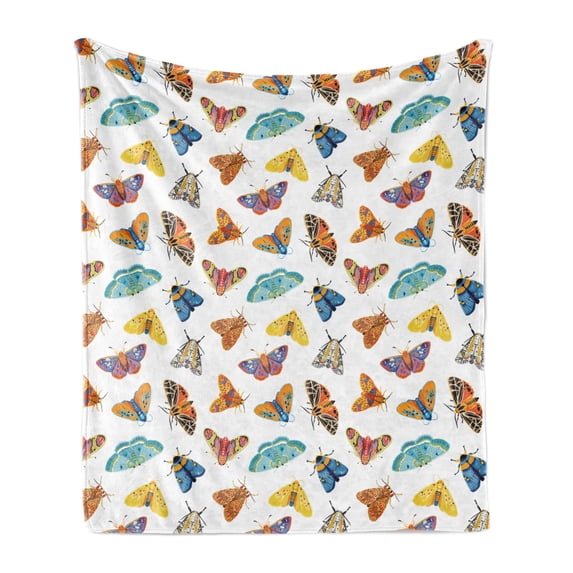 Butterflies Soft Flannel Fleece Throw Blanket, Assortment of Colorful Beetles and Moths Flying Creatures Insects Tropical, Cozy Plush for Indoor and Outdoor Use, 60" x 80", Multicolor, by Ambesonne