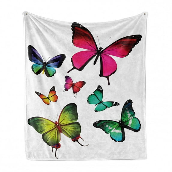 Butterflies Soft Flannel Fleece Throw Blanket, Butterflies Flying Freedom Happiness Holidays Summertime Tropic Jungle Theme, Cozy Plush for Indoor and Outdoor Use, 70" x 90", Multicolor, by Ambesonne