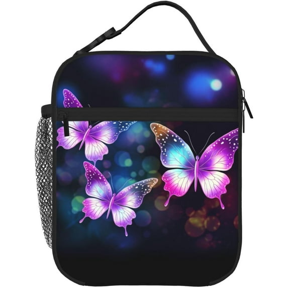 Butterflies Sparkle Stars Insulated Lunch Box With Detachable Handle - Meal Tote Bag For Adults 10"Lx 8"Wx4"H