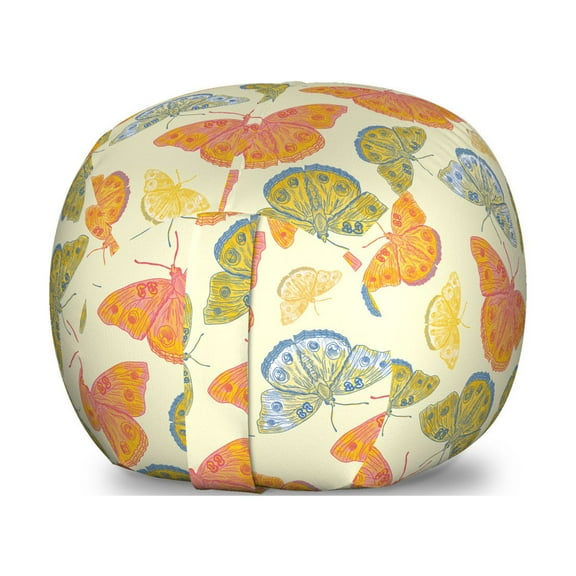 Butterflies Storage Toy Bag Chair, Hand Drawn Sketchy Interpretation, Stuffed Animal Organizer Washable Bag, Small Size, Cream Multicolor, by Ambesonne