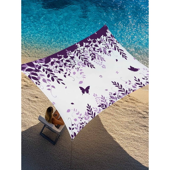 Butterflies Sun Shade Sail 12' x 16', Spring Purple Butterfly Falling Leaf Plant Silhouette Rectangle Outdoor Sunshade Canopy, Waterproof UV Block Patio Covers for Garden Yard Beach
