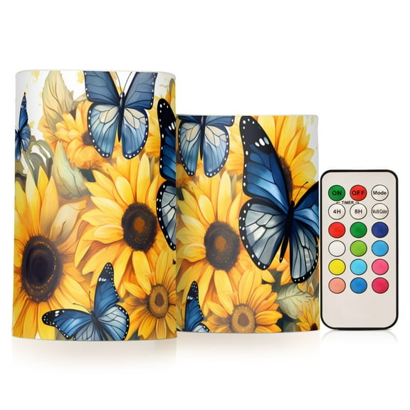 Butterflies Sunflowers Flameless Candles&nbsp;LED Lights Battery Operated Candles with Remote and Timers Flicker Lights Votive Set of 2