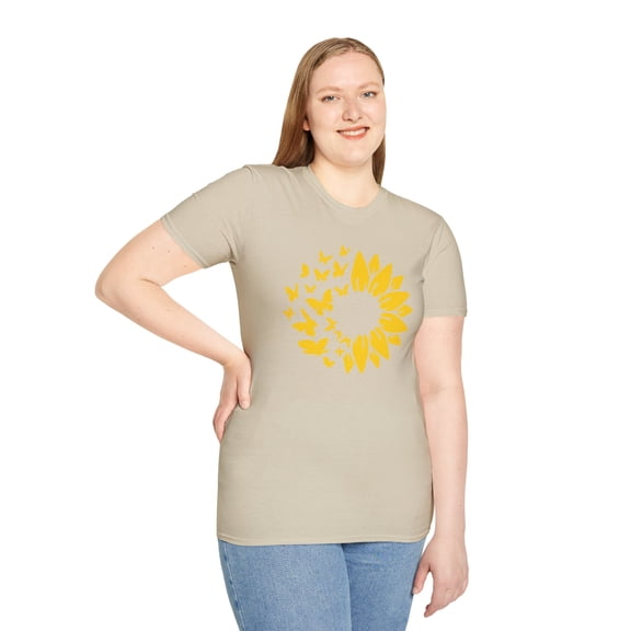 Butterflies Sunflowers, Gildan Unisex Softstyle T-Shirt, Graphic Tee, S-3XL