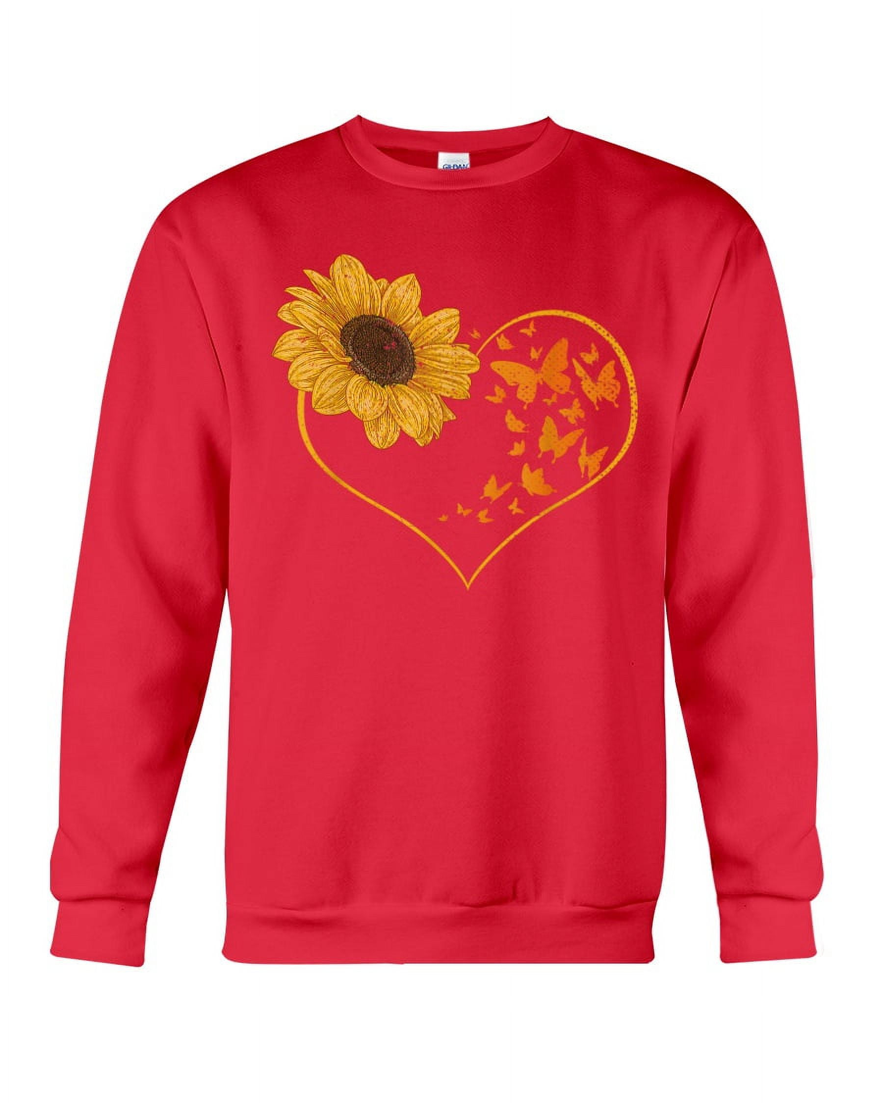 Butterflies Sunflowers Heart Hippie Nature Yellow Sunflower Crewneck