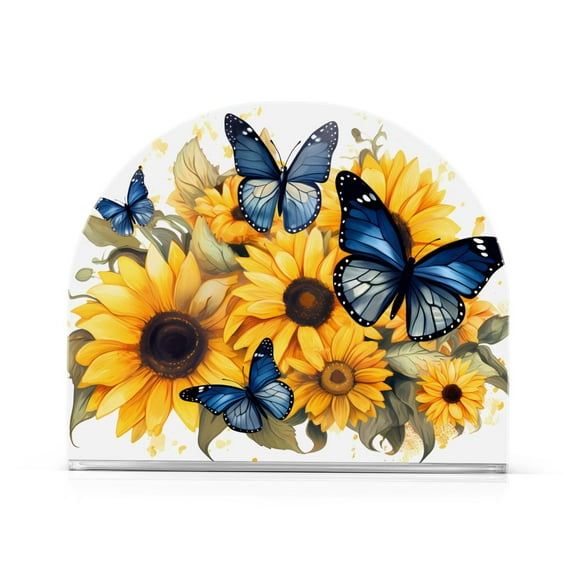 Butterflies Sunflowers Napkin Holder for Table Clear Napkin Stand Paper Holder Acrylic Organizer Dispenser Napkins for Dinner Kitchen Restaurant Room