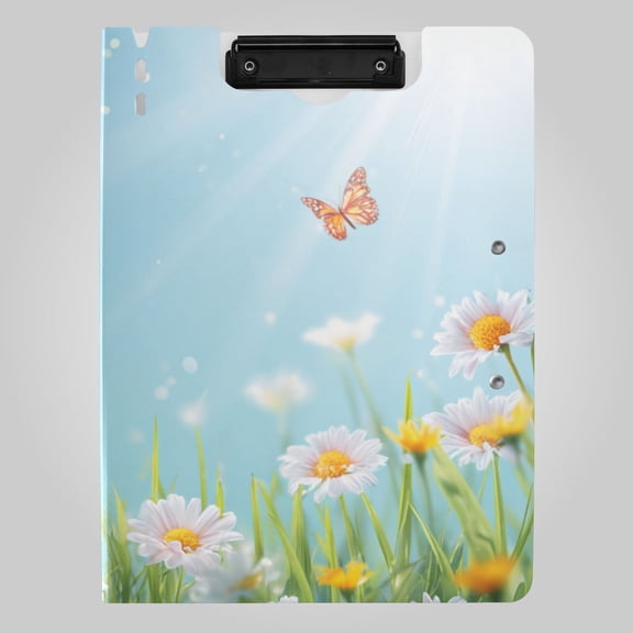 Butterflies Sunshine Daisies Flower Field Foldable Binder Folder Clipboard with Pen Slot Double Clips A4 Size File Storage