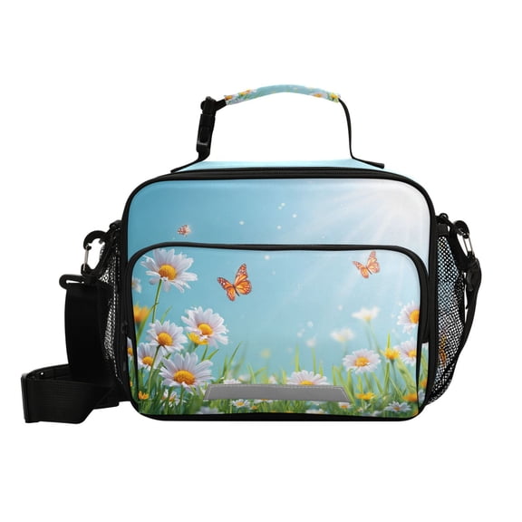 Butterflies Sunshine Daisies Flower Field Insulated Lunch Bag Portable Cooler Bag Mommy Bag Large Capacity 6L