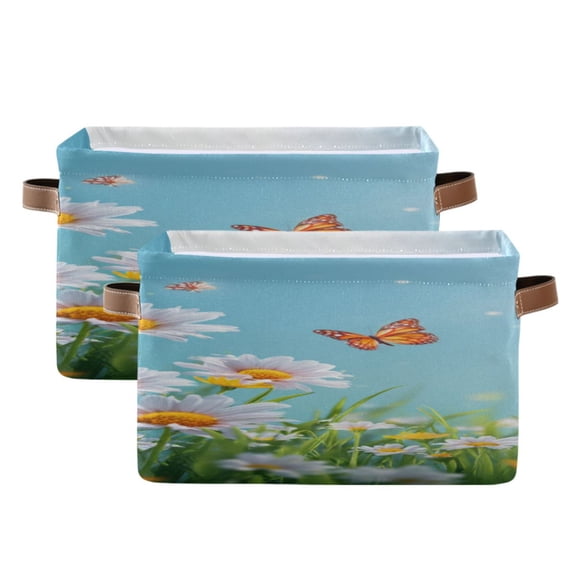 Butterflies Sunshine Daisies Flower Field Square Storage Bins with Handles Collapsible Containing Box 2 Packs