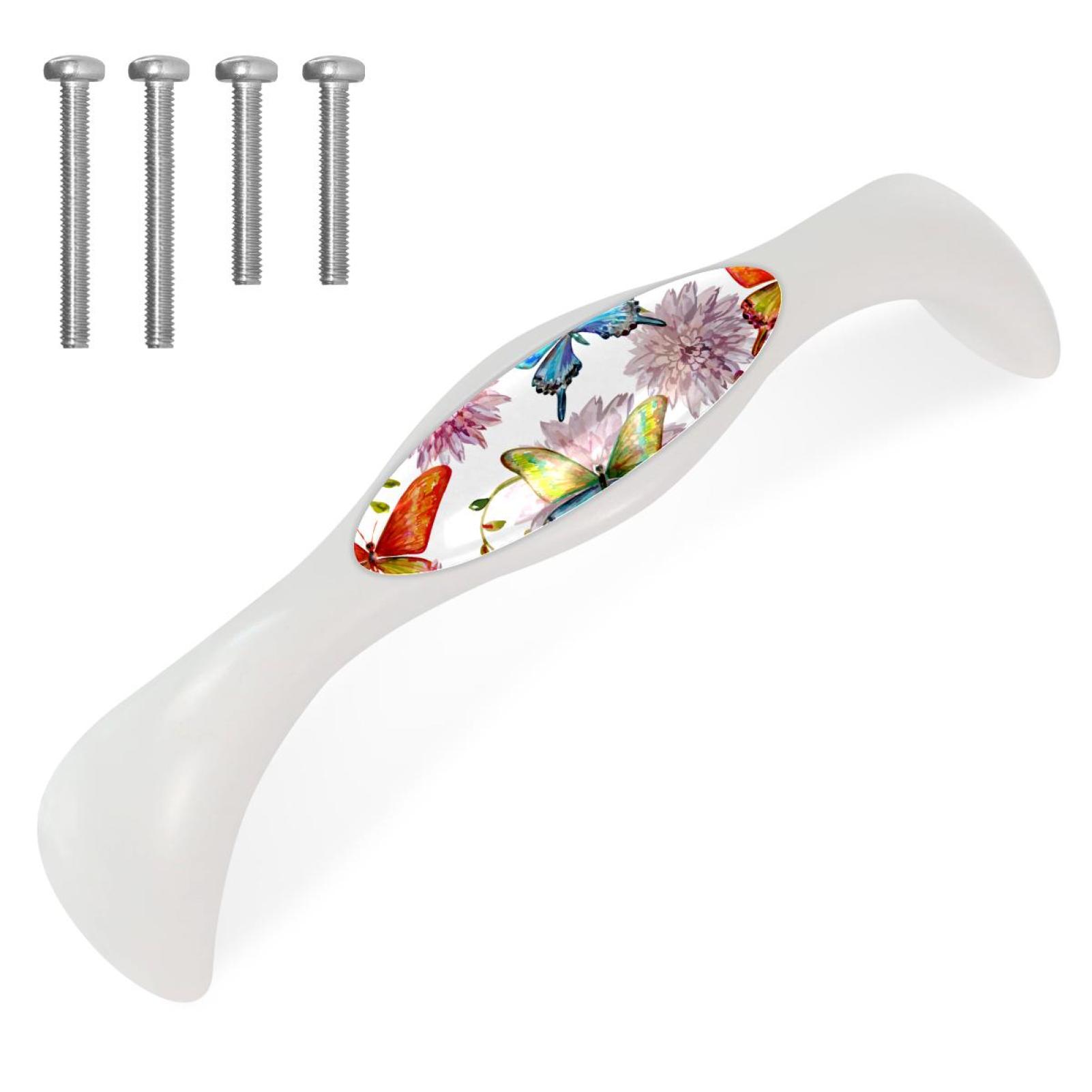 Butterflies Texture Knob 4 Pack Arched Drawer Pulls Crystal Glass White ...