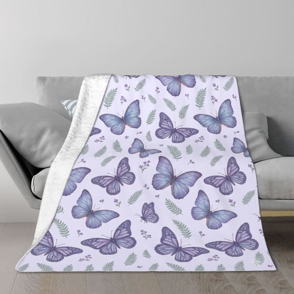 Butterflies Throw Blanket, Soft Warm Flannel Blanket for Women & Men, Lightweight Cozy Floral Blanket for Travel, Bed, Couch, Gift Idea 50x40