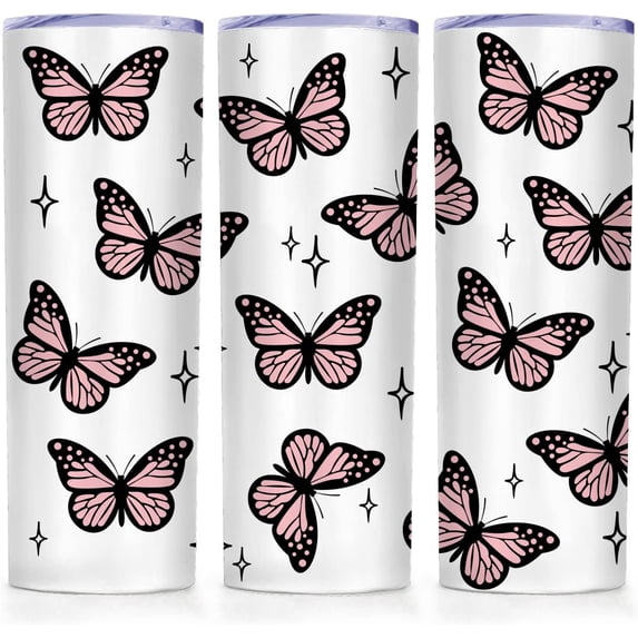 Butterflies Tumblers Reusable Stainless Steel Beautiful Pink Pattern 20 Oz with Lid,Cup Coffee Vacuum Double Wall Travel Mug,Exquisite Water Bottle Gifts for women,Valentine''s Day