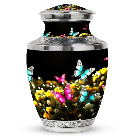 Butterflies Urn for Ashes Adult Male, Large Memorial Funeral Urns for Human Ashes, Beautiful Decorative Burial Urns for Ashes Adult Female, Elegant Butterfly Design for Cremation, 10 Inch
